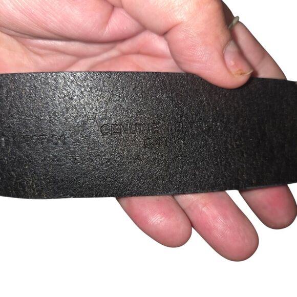 Black Leather Western Belt with Silver Rhinstone Embellished Buckle Size Large main image 9